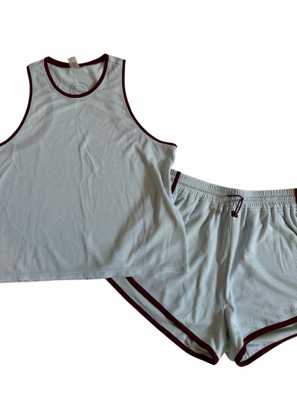 Outdoor Voices Light Blue Mesh Tank with Burgundy Trim